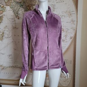 Free Country purple lavender faux fur zip jacket thumb hole cuffs funnel neck M